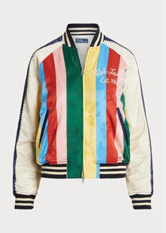 Flerfärgad Ralph Lauren randiga satin bomberjackor för kvinnor