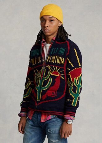 Flerfärgad Ralph Lauren Wool grafisk tröja med full dragkedja för män