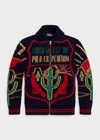 Flerfärgad Ralph Lauren Wool grafisk tröja med full dragkedja för män