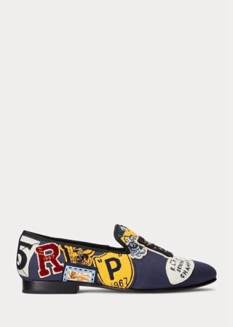 Flerfärgade mäns Ralph Lauren Paxton Logo-Patch Canvas Dress Shoes