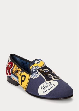 Flerfärgade mäns Ralph Lauren Paxton Logo-Patch Canvas Dress Shoes