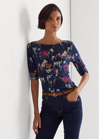 Flerfärgade Ralph Lauren blommiga t-shirts i bomull med båthals i stretchig bomull
