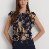 Flerfärgade Ralph Lauren Floral Georgette ärmlösa skjortor för kvinnor Flerfärgade Ralph Lauren Floral Georgette ärmlösa skjortor för kvinnor