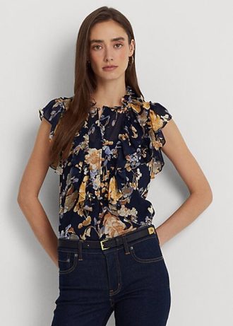 Flerfärgade Ralph Lauren Floral Georgette ärmlösa skjortor för kvinnor