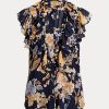 Flerfärgade Ralph Lauren Floral Georgette ärmlösa skjortor för kvinnor Flerfärgade Ralph Lauren Floral Georgette ärmlösa skjortor för kvinnor
