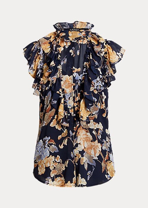 Flerfärgade Ralph Lauren Floral Georgette ärmlösa skjortor för kvinnor Flerfärgade Ralph Lauren Floral Georgette ärmlösa skjortor för kvinnor