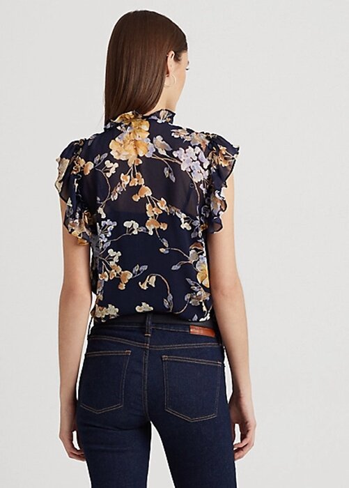 Flerfärgade Ralph Lauren Floral Georgette ärmlösa skjortor för kvinnor Flerfärgade Ralph Lauren Floral Georgette ärmlösa skjortor för kvinnor