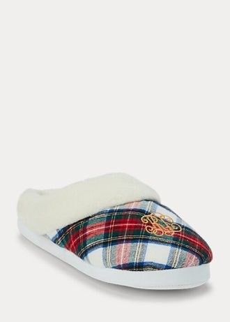 Flerfärgade Ralph Lauren-tofflor med rutig logotyp för kvinnor