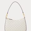 French Navy Dot/Cream Ralph Lauren Polka Dot Läder Handväska för kvinnor French Navy Dot/Cream Ralph Lauren Polka Dot Läder Handväska för kvinnor