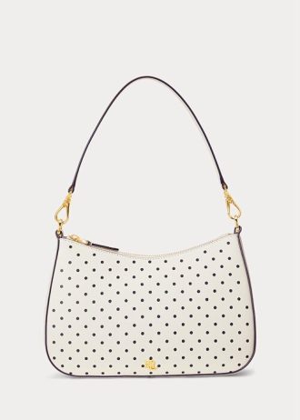 French Navy Dot/Cream Ralph Lauren Polka Dot Läder Handväska för kvinnor
