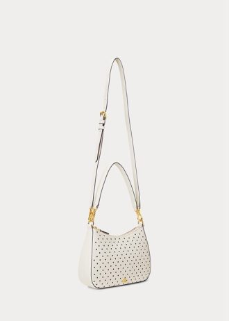 French Navy Dot/Cream Ralph Lauren Polka Dot Läder Handväska för kvinnor