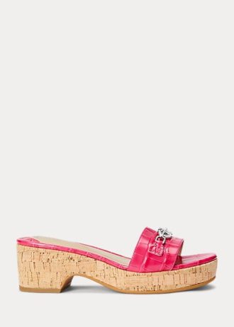 Fuchsia dam Ralph Lauren Roxanne präglade lädersandaler