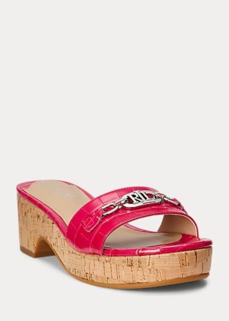 Fuchsia dam Ralph Lauren Roxanne präglade lädersandaler
