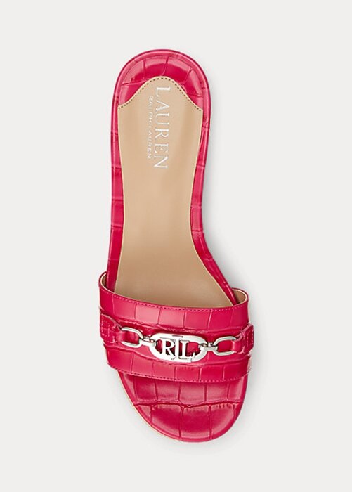 Fuchsia dam Ralph Lauren Roxanne präglade lädersandaler Fuchsia dam Ralph Lauren Roxanne präglade lädersandaler