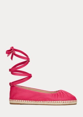 Fuchsia Ralph Lauren Cecilia Nappa Läder Platta Snörskor för kvinnor