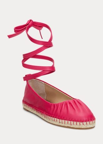 Fuchsia Ralph Lauren Cecilia Nappa Läder Platta Snörskor för kvinnor