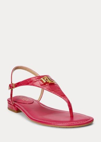 Fuchsia Ralph Lauren Ellington lädersandaler med präglade damer