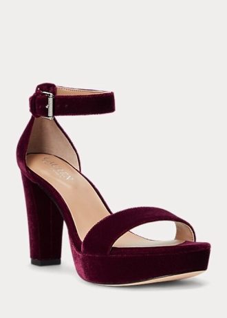 Fuchsia Ralph Lauren Sylvia sammetssandaler för kvinnor