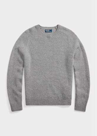 Grå herr Ralph Lauren mocka-patch ull tröjor med rund hals