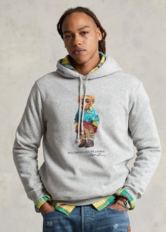 Grå luvtröja i fleece från Ralph Lauren Polo Bear för män