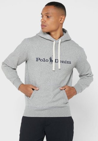 Grå luvtröja med logotyp Ralph Lauren herr