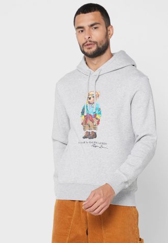 Grå luvtröja med tryck från Ralph Lauren herr