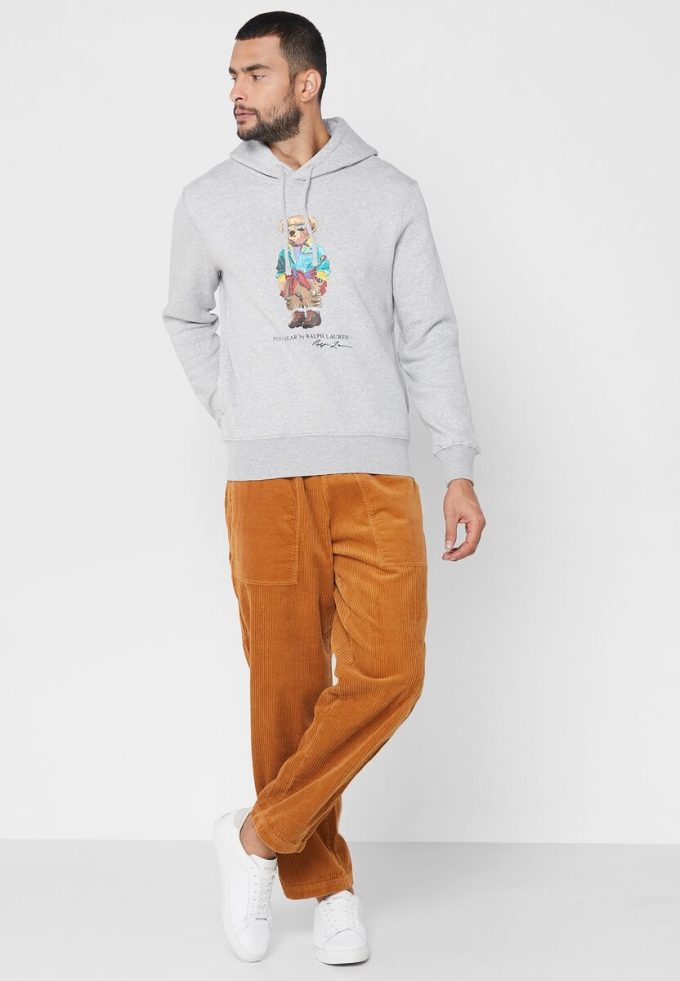 Grå luvtröja med tryck från Ralph Lauren herr Grå luvtröja med tryck från Ralph Lauren herr