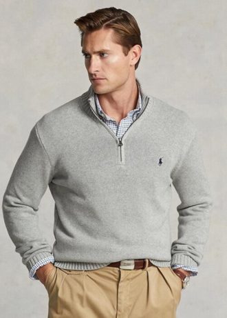 Grå Ralph Lauren Cotton tröja med kvarts dragkedja för män