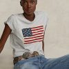 Grå Ralph Lauren Flag T-shirt bomullströja för kvinnor Grå Ralph Lauren Flag T-shirt bomullströja för kvinnor