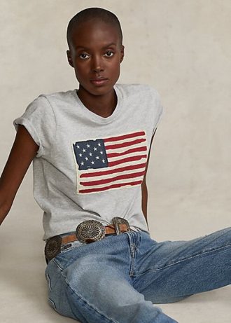 Grå Ralph Lauren Flag T-shirt bomullströja för kvinnor Grå Ralph Lauren Flag T-shirt bomullströja för kvinnor
