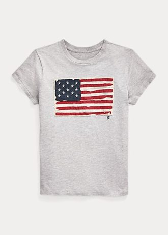 Grå Ralph Lauren Flag T-shirt bomullströja för kvinnor Grå Ralph Lauren Flag T-shirt bomullströja för kvinnor