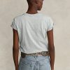Grå Ralph Lauren Flag T-shirt bomullströja för kvinnor Grå Ralph Lauren Flag T-shirt bomullströja för kvinnor