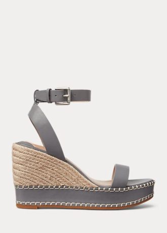 Grå Ralph Lauren Hilarie läder Espadrille för kvinnor
