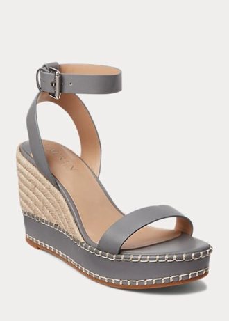 Grå Ralph Lauren Hilarie läder Espadrille för kvinnor