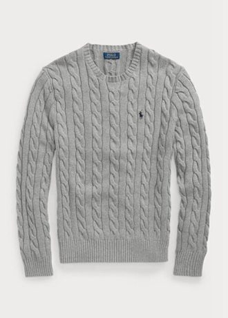 Grå Ralph Lauren kabelstickad bomullströja för män