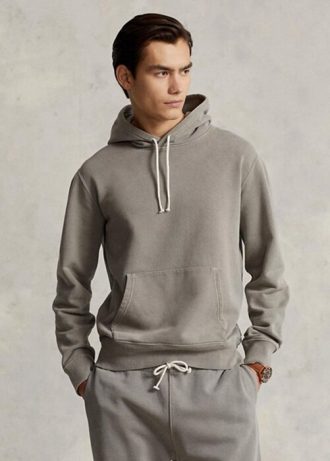 Grå Ralph Lauren luvtröja i fleece i ekologisk bomull för män