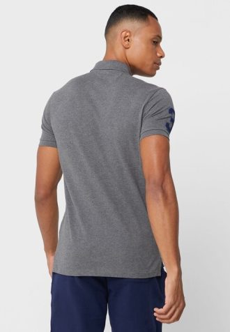 Grå Ralph Lauren pikétröjor med broderade logotyper för män