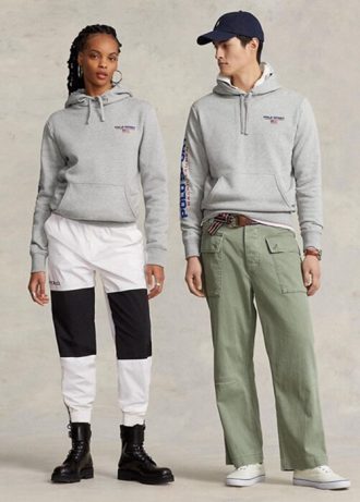 Grå Ralph Lauren Polo Sport Fleece Hoodie för män