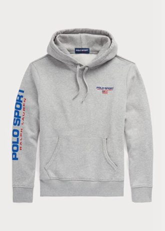 Grå Ralph Lauren Polo Sport Fleece Hoodie för män