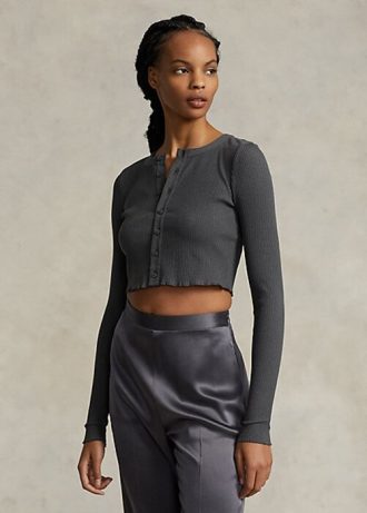 Grå Ralph Lauren Ralph Lauren ribbade knapp-front cropped toppar