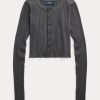Grå Ralph Lauren Ralph Lauren ribbade knapp-front cropped toppar Grå Ralph Lauren Ralph Lauren ribbade knapp-front cropped toppar