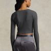 Grå Ralph Lauren Ralph Lauren ribbade knapp-front cropped toppar Grå Ralph Lauren Ralph Lauren ribbade knapp-front cropped toppar