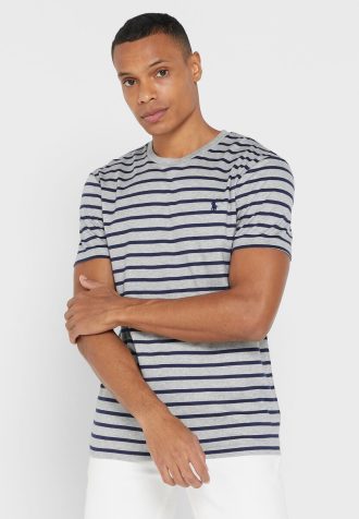 Grå Ralph Lauren randiga T-shirts med rund hals för män Grå Ralph Lauren randiga T-shirts med rund hals för män