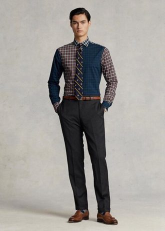 Grå Ralph Lauren Slim Fit Wool Twill byxor för män