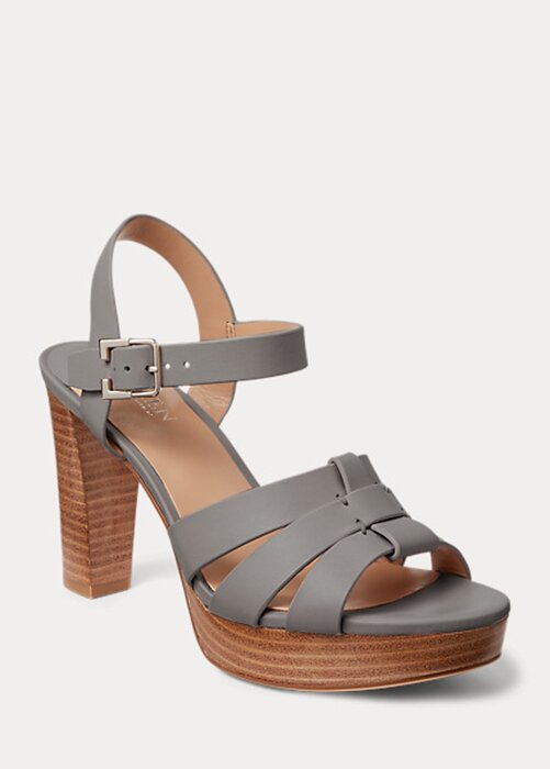 Grå Ralph Lauren Soffia Nappa Lädersandaler för kvinnor Grå Ralph Lauren Soffia Nappa Lädersandaler för kvinnor