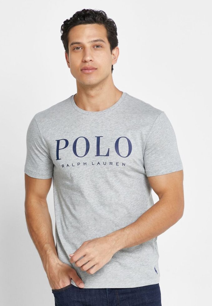 Grå T-shirts med rund hals för män Ralph Lauren Logotyp Grå T-shirts med rund hals för män Ralph Lauren Logotyp