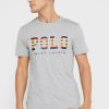Grå T-shirts med rund hals för män Ralph Lauren Logotyp