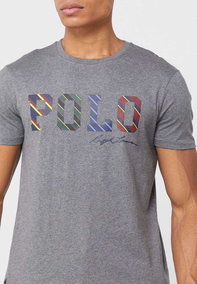 Grå T-shirts med rund hals för män Ralph Lauren Logotyp