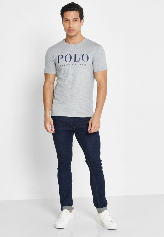 Grå T-shirts med rund hals för män Ralph Lauren Logotyp Grå T-shirts med rund hals för män Ralph Lauren Logotyp