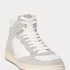 Grå/vit Ralph Lauren Court High-Top Sneakers i läder-mocka för män Grå/vit Ralph Lauren Court High-Top Sneakers i läder-mocka för män